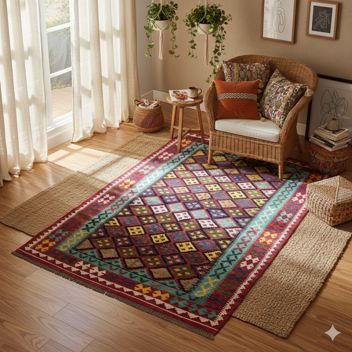 Handwoven Kilim Rug 6×8 ft | Traditional Wool Area Rug - Image 2
