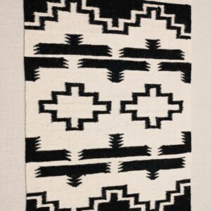 Navajo-Styled Handwoven Wool Rug — Black & Ivory Geometric - 2x3 ft