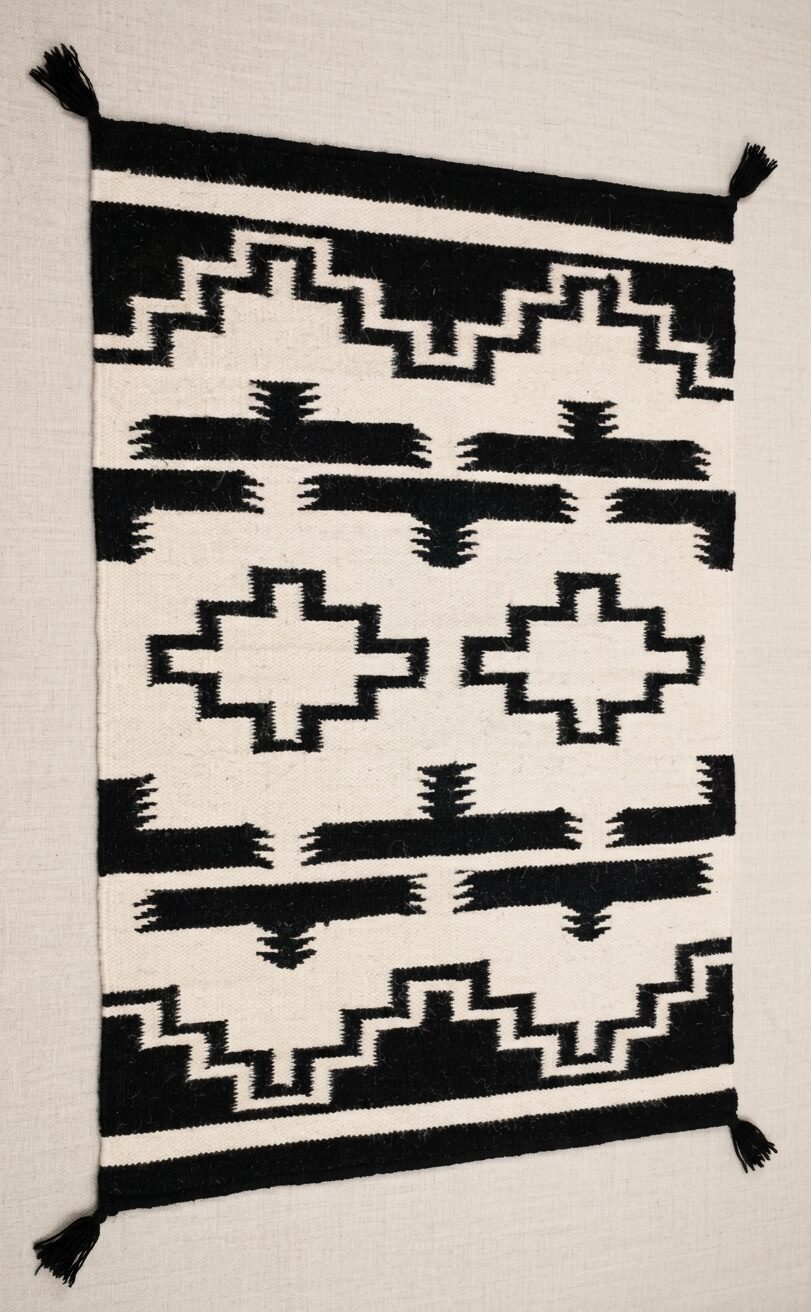 Navajo-Styled Handwoven Wool Rug — Black & Ivory Geometric - 2x3 ft