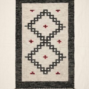 Navajo-Styled Handwoven Wool Rug 2x3 ft — Diamond Lattice, Charcoal & Cream