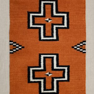 Navajo-Styled Handwoven Wool Rug 2x3 ft — Rust Orange Cross Medallion