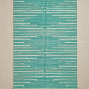 Navajo Styled Modern Handwoven Wool Rug 4x6 ft — Teal Broken Stripe