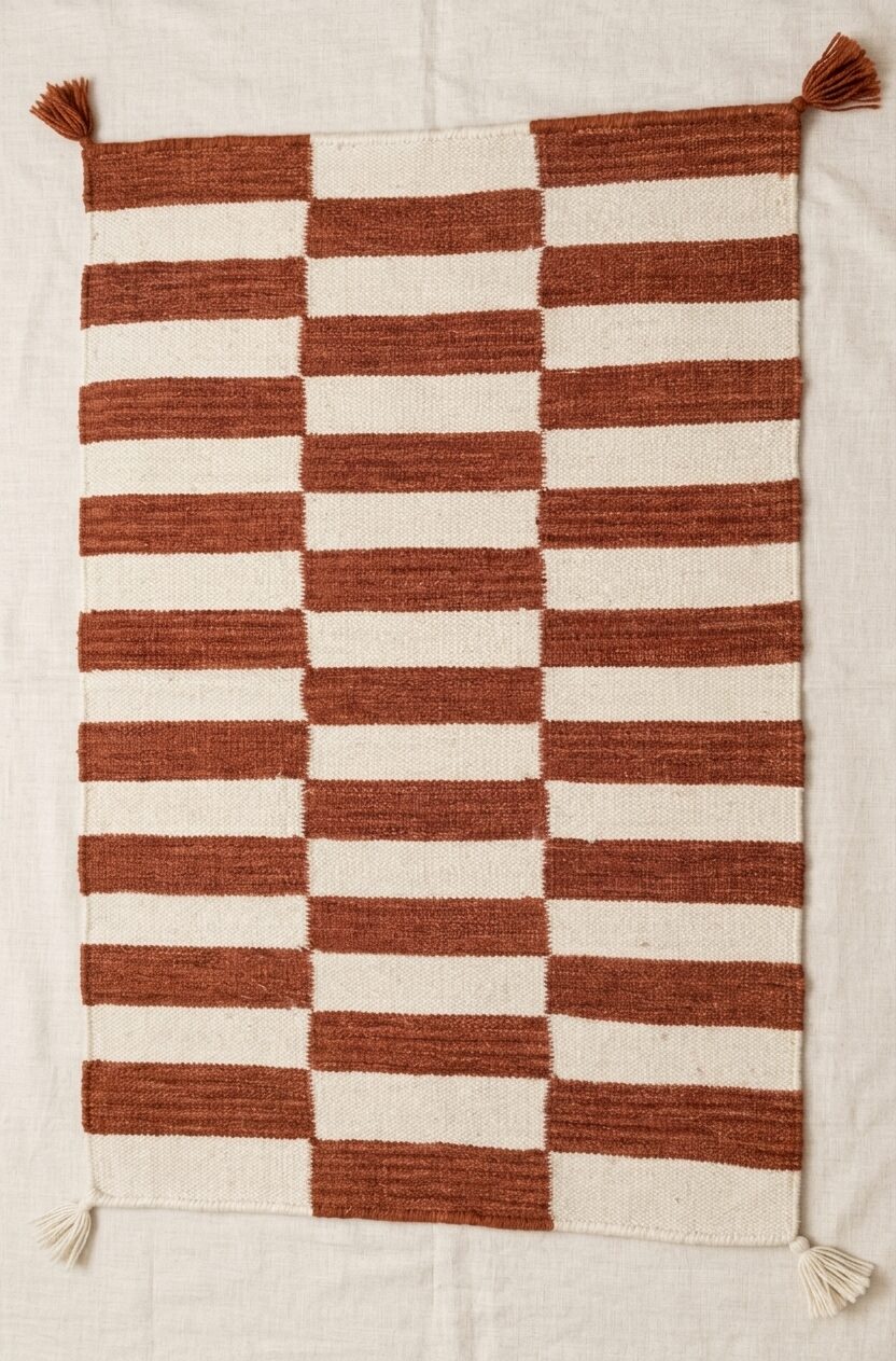 Navajo-Styled Handwoven Wool Rug — Rust & Cream - 2x3 ft