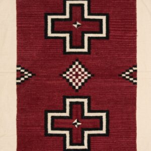 Navajo-Styled Handwoven Wool Rug 2x3 ft — Burgundy Cross Medallion