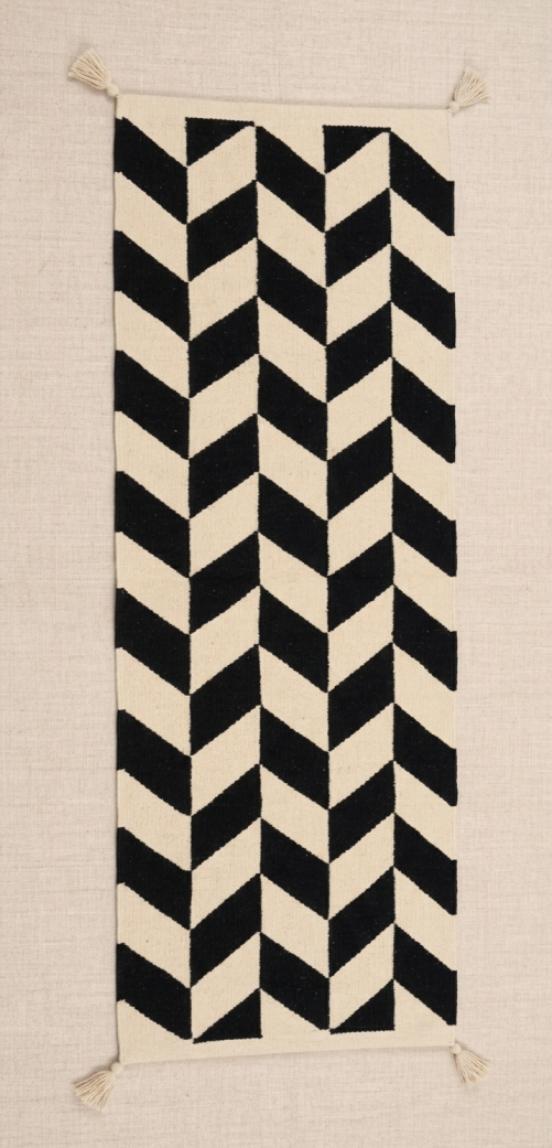 Navajo Handwoven Wool Runner 2.5x8 ft — Black & Ivory Herringbone
