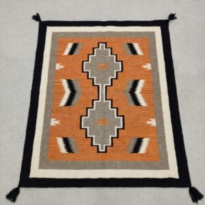Navajo-Styled Handwoven Wool Rug 4x5 ft — Diamond Medallion, Rust & Charcoal