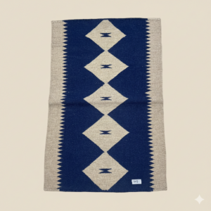 Navajo-Styled Handwoven Wool Rug 2x3 ft — Navy Diamond Chain