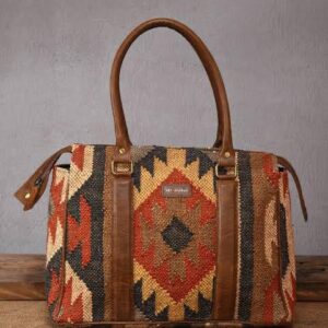 Kilim Handwoven Wool Duffel Bag with Leather Trim