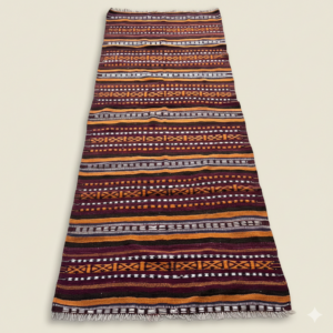 Red Kilim Wool Runner Rug 4x10 ft, Handwoven tribal pattern
